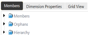 The Members tab has a blue background with white text and a list on the left side with options to view dimensions. Each option an arrow to the left that can be expanded.
